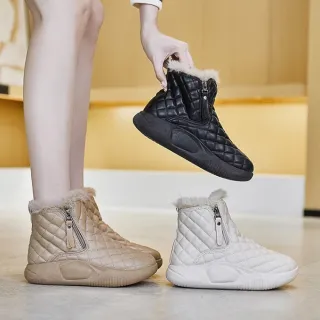 【HiuHiu 韓妍玥】長毛短筒側拉鍊雪地靴