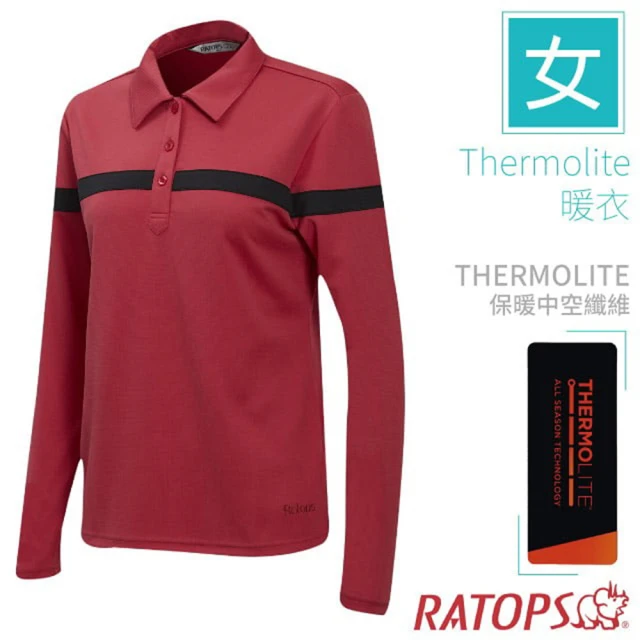 RATOPS 女 Thermolite 機能型長袖保暖衣_本布領配色.POLO衫.運動休閒上衣(DB6113 波爾多紅/黑)