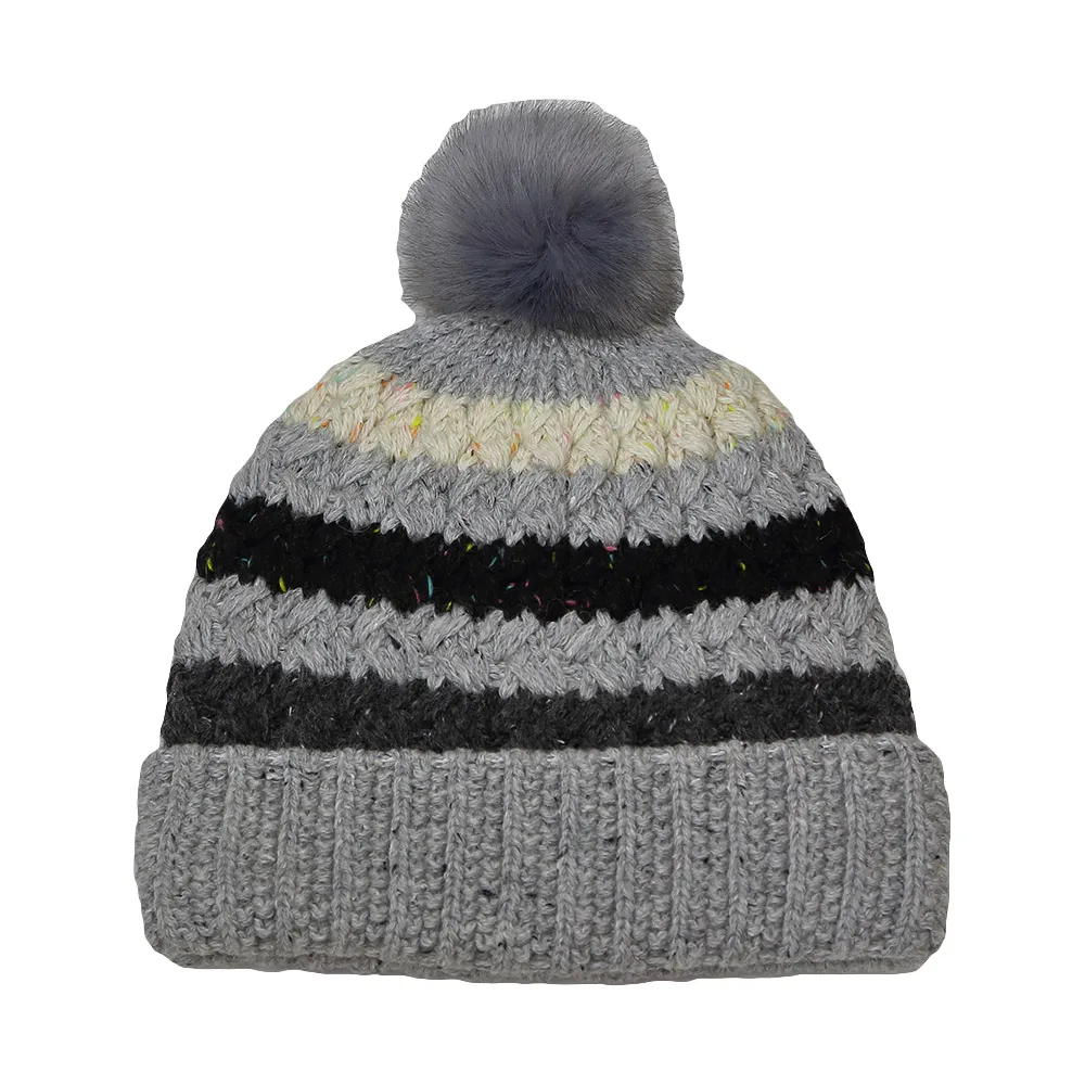 【青松戶外】條紋毛球毛帽-灰色-B62305-02(毛帽/針織帽/保暖/休閒帽)