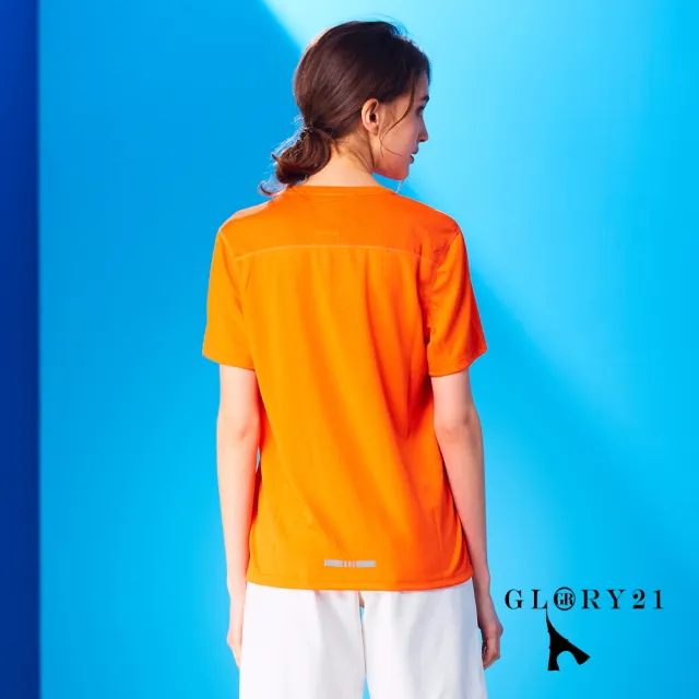 【GLORY21】速達-網路獨賣款-閃光布速乾圓領短袖上衣(橘色)