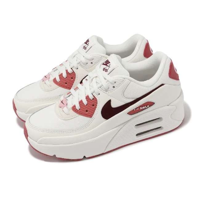 NIKE 耐吉 休閒鞋 Air Max 90 LV8 SE 女鞋 米白 粉 情人節 皮革 拼接 氣墊 厚底(FZ5164-133)