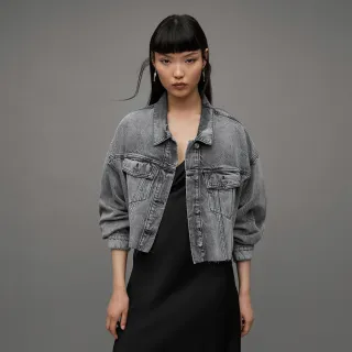 【ALLSAINTS】PIPER 天絲寬鬆落肩抽鬚短版牛仔外套 WO030Z(寬鬆版型)