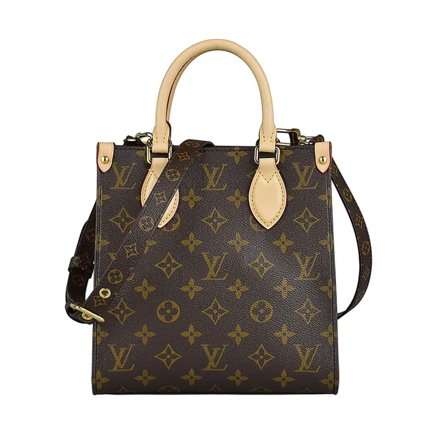 【Louis Vuitton 路易威登】LV M45847 SAC PLAT BB經典老花LOGO Monogram帆布滾邊牛皮手提斜背包(咖啡x紅)