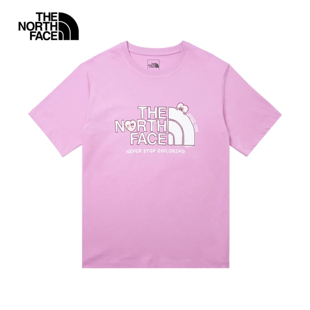 The North Face 北面男女款紫色純棉情人節趣味心型印花休閒短袖T恤｜88FXPO2