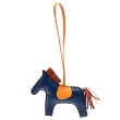 【Hermes 愛馬仕】RODEO馬兒造型拼色小羊皮鑰匙圈/吊飾(迷你-藏藍/橙色H064929CA-DEEP BLUE-ORA)