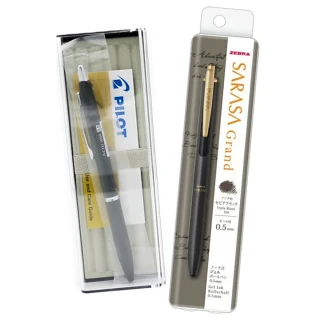 【ZEBRA 斑馬牌】SARASA GRAND 復古黑金屬筆+PILOT Acro1000 0.5mm黑色輕油筆(中性筆 原子筆 辦公用品)