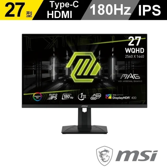 【MSI 微星】MAG 274QRF QD E2 27型 IPS 2K 180Hz 電競螢幕(WQHD/Type C/Adaptive sync/1ms/HDR400)