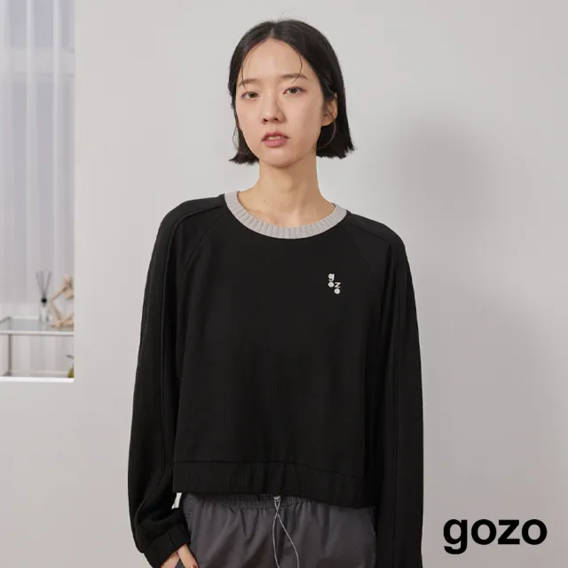 【gozo】gozo鳳梨紋剪接袖鬆緊造型上衣(兩色)