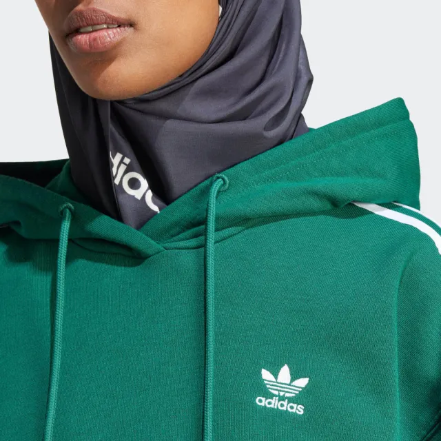 【adidas 愛迪達】上衣 女款 長袖上衣 帽T 運動 三葉草 亞規 3 S HOODIE OS 綠 IN8400