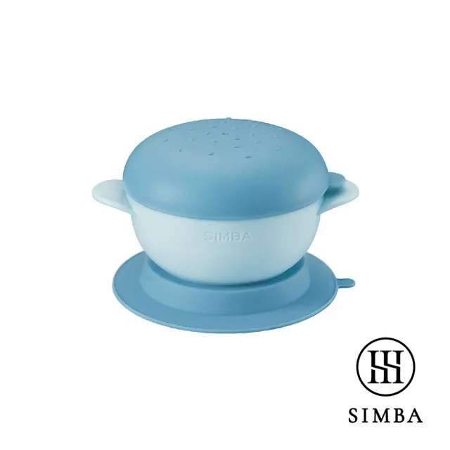 【寶寶共和國】Simba 小獅王辛巴 美味漢堡吸盤碗 晨藍/栗粉/杏茶(寶寶碗 吸盤碗 學習餐具)