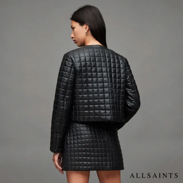 【ALLSAINTS】ILSA ARIES 格紋衍縫羊皮皮衣外套(舒適版型)