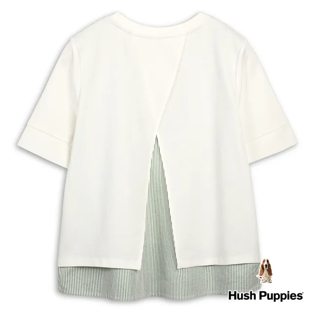 【Hush Puppies】女裝 上衣 知性條紋拼接假兩件上衣(米白 / 43210106)