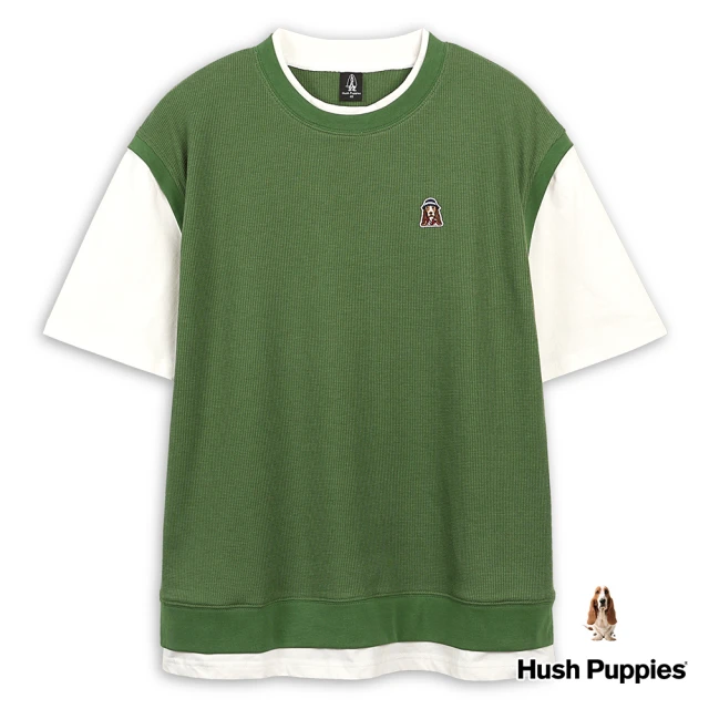 Hush Puppies 男裝 上衣 漁夫帽狗假兩件華夫格上衣(綠色 / 43110109)