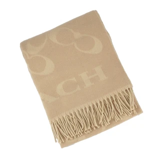 【COACH】新款寬版羊毛圍巾、披巾(奶茶)