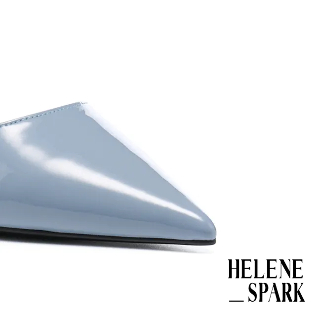 【HELENE_SPARK】時髦系縷愛心寬帶全真皮後繫帶高跟鞋(藍)