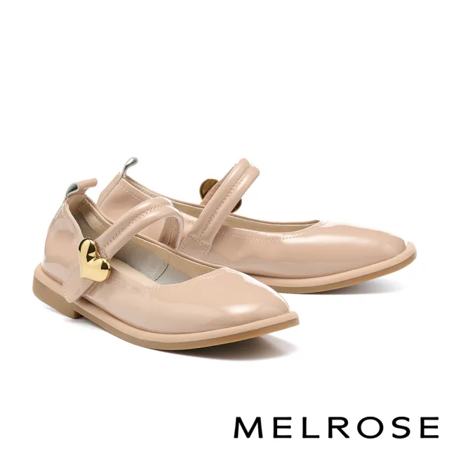 【MELROSE】美樂斯 俏皮愛心牛漆皮瑪莉珍方頭低跟鞋(粉)