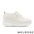 【MELROSE】美樂斯 清新純色流線造型全真皮厚底休閒鞋(白)
