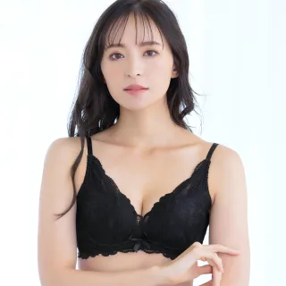 【aimerfeel】單品內衣 副乳 舒適胸罩   蕾絲交叉包覆 高脇邊內衣 -黑色(603713-BL)