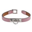 【Hermes 愛馬仕】經典Bracelet Rivale Mini系列金屬鉚釘小牛皮細版手環(粉/銀H081181CK-PINK)