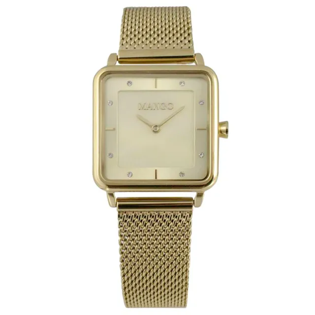 【MANGO】方形簡約時尚美學晶鑽米蘭腕錶-MA6772L-GD(金色/24mm)