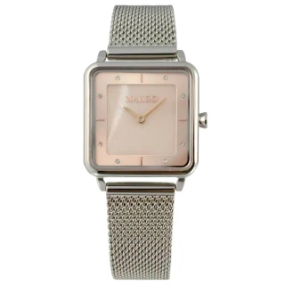 【MANGO】方形簡約時尚美學晶鑽米蘭腕錶-MA6772L-11(粉色x銀色/24mm)