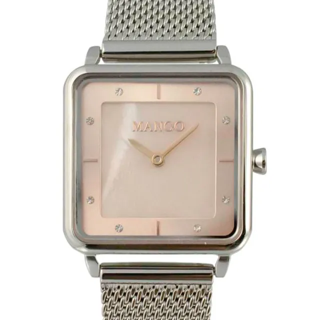 【MANGO】方形簡約時尚美學晶鑽米蘭腕錶-MA6772L-11(粉色x銀色/24mm)