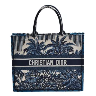 【Dior 迪奧】經典BOOK TOTE系列主題圖案刺繡帆布手提托特包(大_藍M1286ZREU_M928)