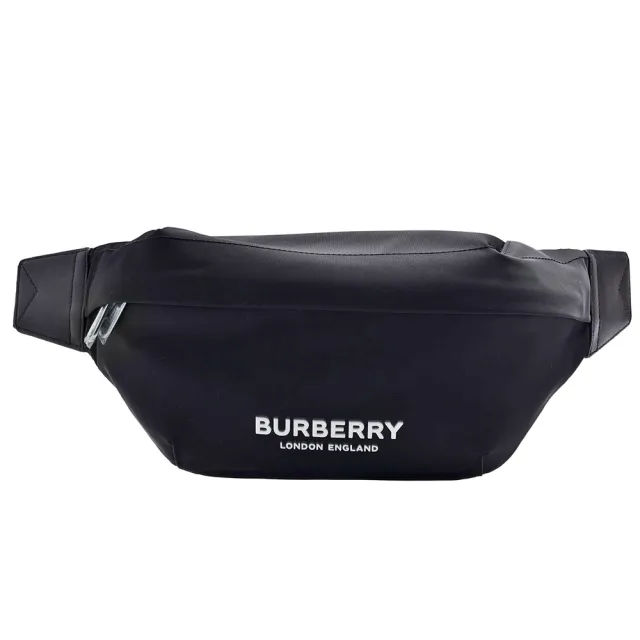 【BURBERRY 巴寶莉】經典Sonny系列品牌LOGO尼龍拉鍊腰包(黑色80490951)