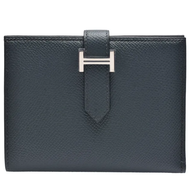 【Hermes 愛馬仕】經典Bearn系列Epsom牛皮銀色H穿式短夾(墨綠色H039790CK-GREEN)