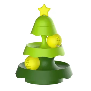 多層式聖誕樹造型貓咪轉盤(逗貓 軌道球 發光玩具球 益智轉盤)