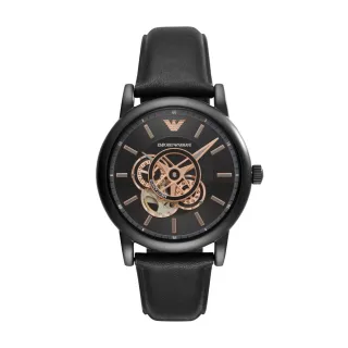 【EMPORIO ARMANI 官方直營】Luigi 乘風破浪風格機械手錶 黑色真皮皮革錶帶 43MM AR60012