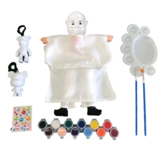 【A-ONE 匯旺】外星人 DIY彩繪可愛布袋戲偶組含2彩繪流體熊12色顏料2水彩筆調色盤水鑽自創人偶童玩具手偶