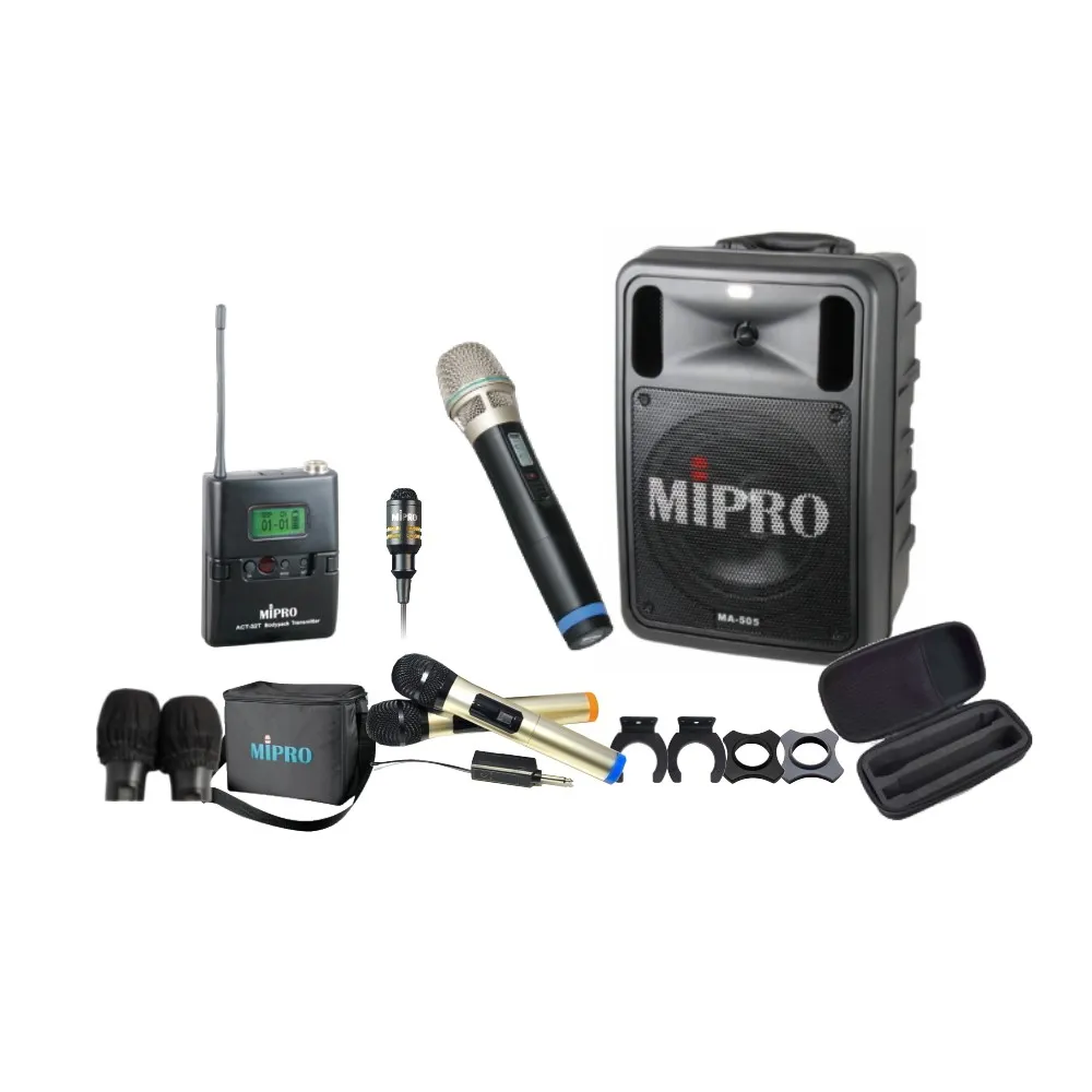 【MIPRO】MA-505 雙頻UHF無線喊話器擴音機(手持/領夾/頭戴多型式可選 街頭藝人 學校教學 會議場所均適用)