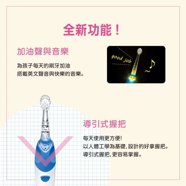【BabySmile】充電款S-205炫彩音樂兒童電動牙刷 粉色+牙刷頭替換組2只/盒 x2(活動組合優惠賣場)