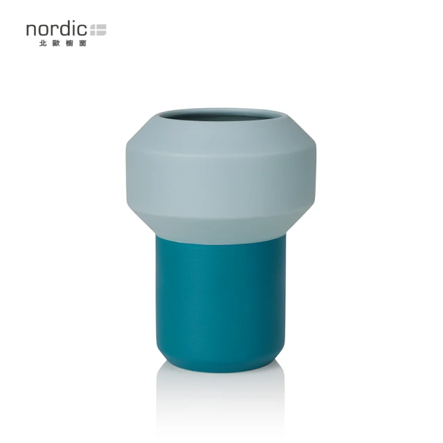 【北歐櫥窗】Lucie Kaas Fumario 陶瓷拼色花瓶(薄荷藍／藍綠、H 20.5cm)