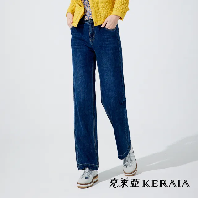 【KERAIA 克萊亞】魅力爆棚品牌皮標直筒牛仔褲
