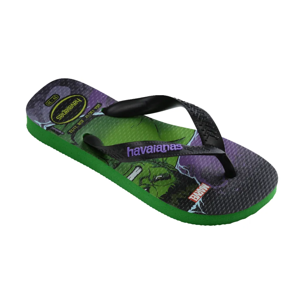 【havaianas 哈瓦仕】拖鞋 童鞋 夾腳拖 漫威英雄 綠巨人 Kids Top Marvel Ii 紫黑 4148300-2703K(哈瓦士)