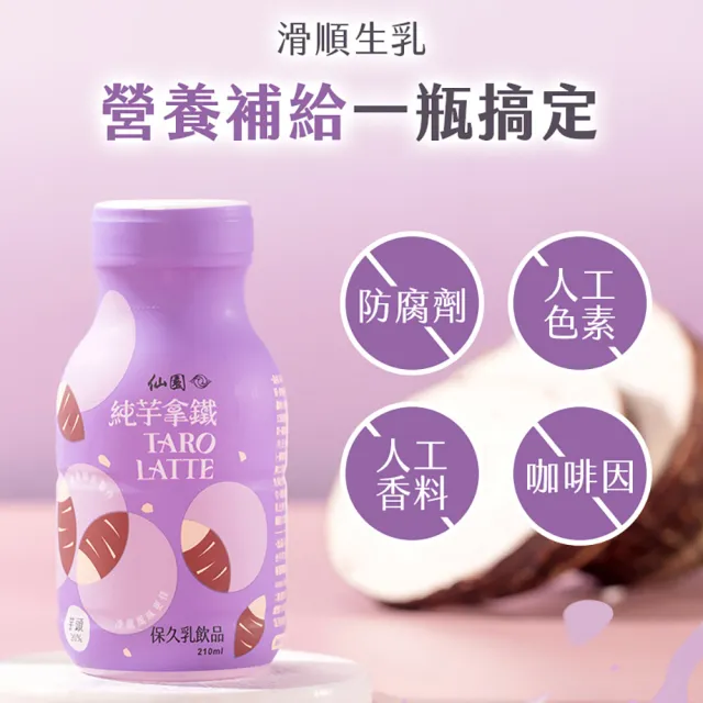 【仙園】純芋拿鐵保久乳禮盒｜國產鮮乳｜大甲芋頭｜保久乳｜厚生乳｜無咖啡因(210mlx12瓶裝-2組)