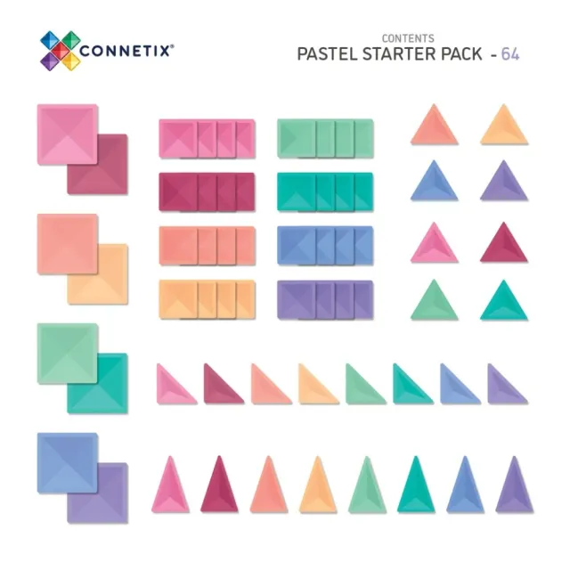 【Connetix 磁樂】澳洲 Connetix 磁力片- 64片粉彩入門組(STEAM 玩具)
