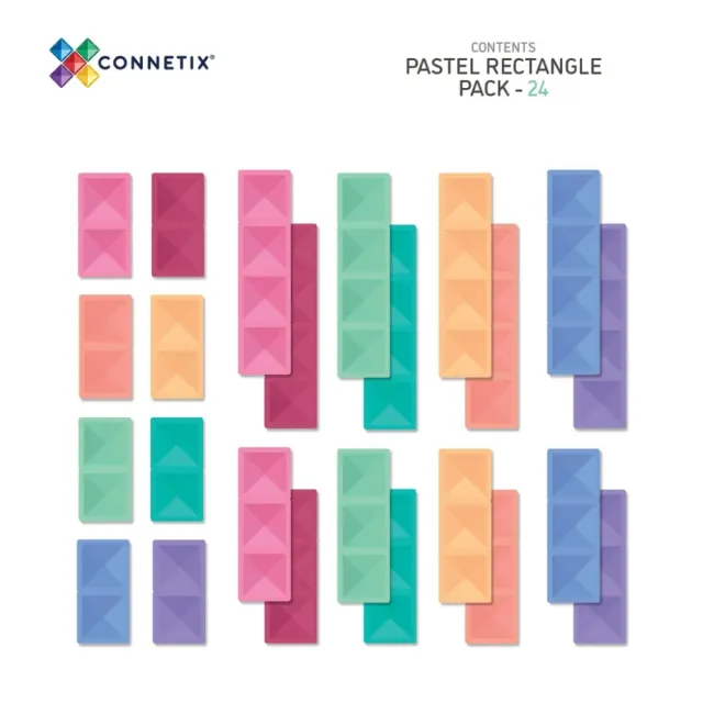 【Connetix 磁樂】澳洲 Connetix 磁力片- 24片粉彩長方條組(STEAM 玩具)