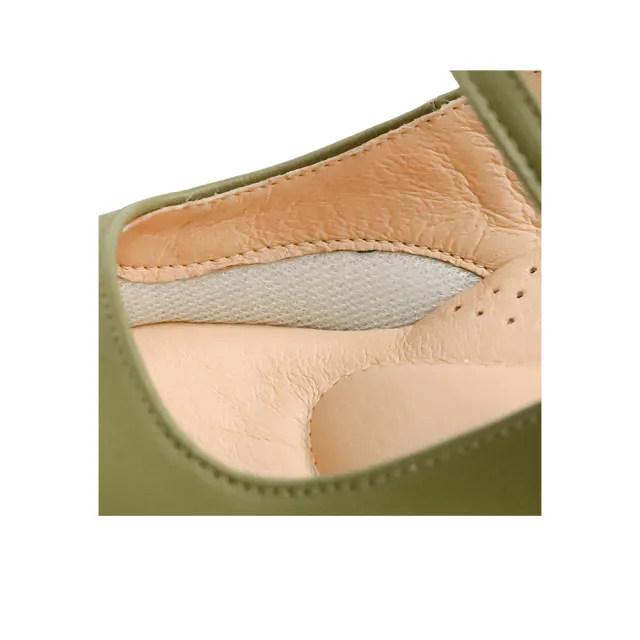 【GREEN PINE】優雅瑪莉珍柔軟羊皮粗跟鞋綠色(00569325)