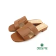 【GREEN PINE】復古方頭造型粗跟拖鞋 淺棕色(00325204)