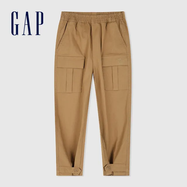 【GAP】男童裝 Logo鬆緊工裝褲-卡其色(890278)