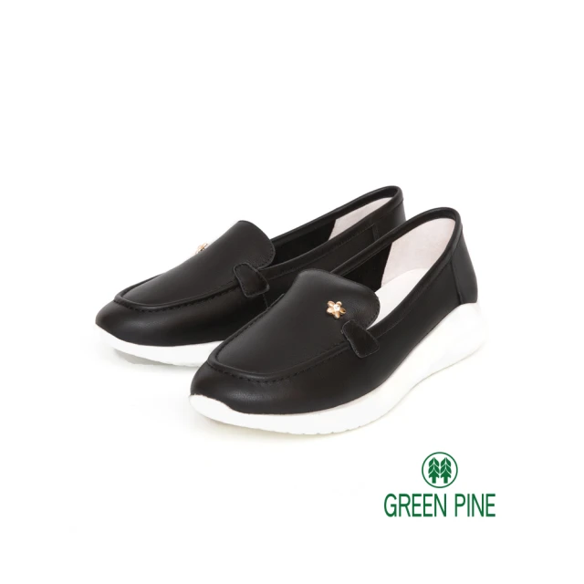 【GREEN PINE】質感小花釦輕量厚底牛皮樂福鞋藍色(00331282)