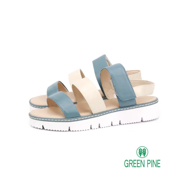 【GREEN PINE】一字寬版鞋帶撞色涼鞋灰藍色(00322308)