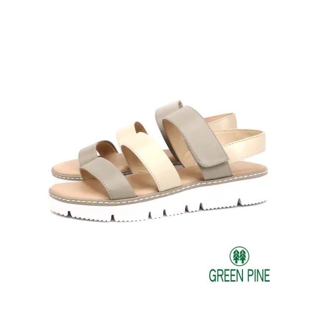 【GREEN PINE】一字寬版鞋帶撞色涼鞋淺灰色(00322308)
