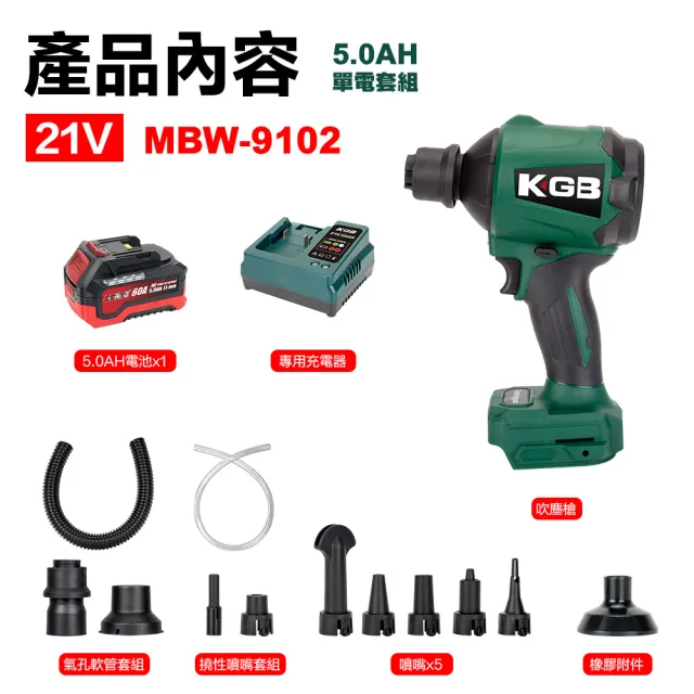 【KGB TOOLS 工具寶】21V吹塵槍 吹吸兩用抽真空真無刷馬達全金屬渦扇5.0單電組(機械堂副品牌 通用牧田電池)