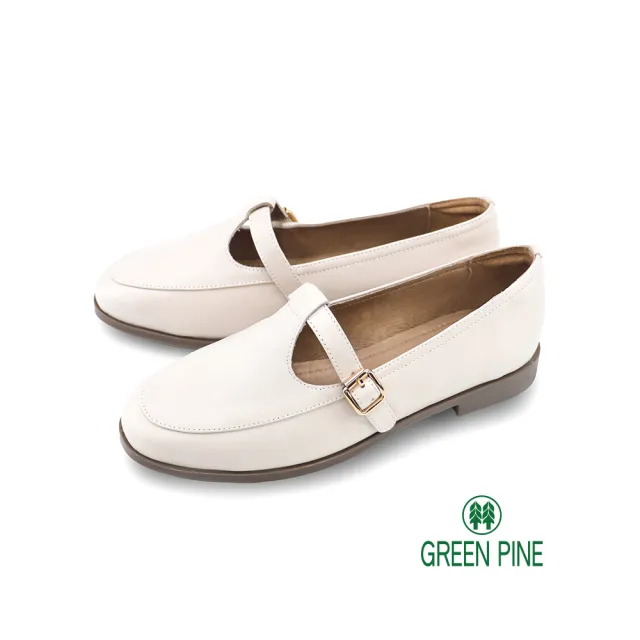 【GREEN PINE】復古插釦平底瑪莉珍鞋米色(00323802)