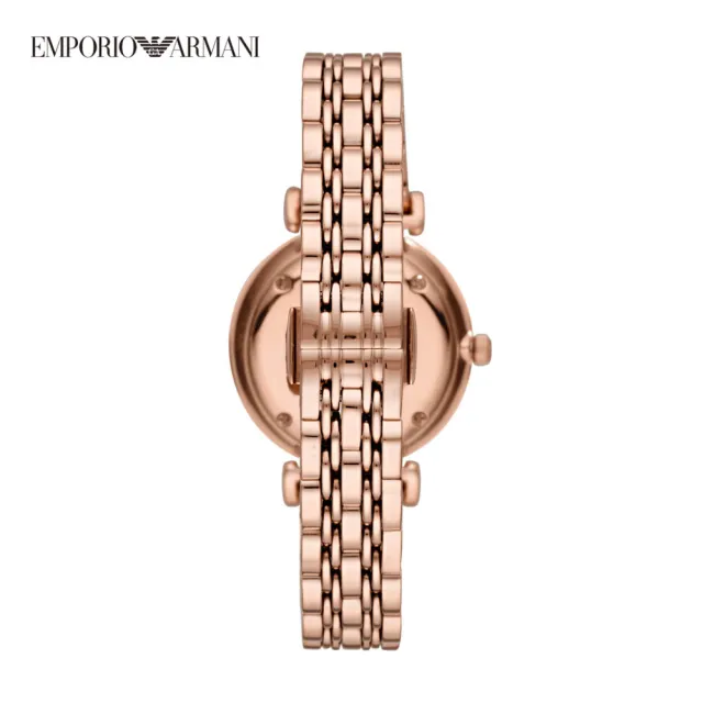 【EMPORIO ARMANI 官方直營】Gianni T-bar 輕奢耀眼晶鑽女錶 玫瑰金交織不鏽鋼鏈帶 手錶 32MM AR11244