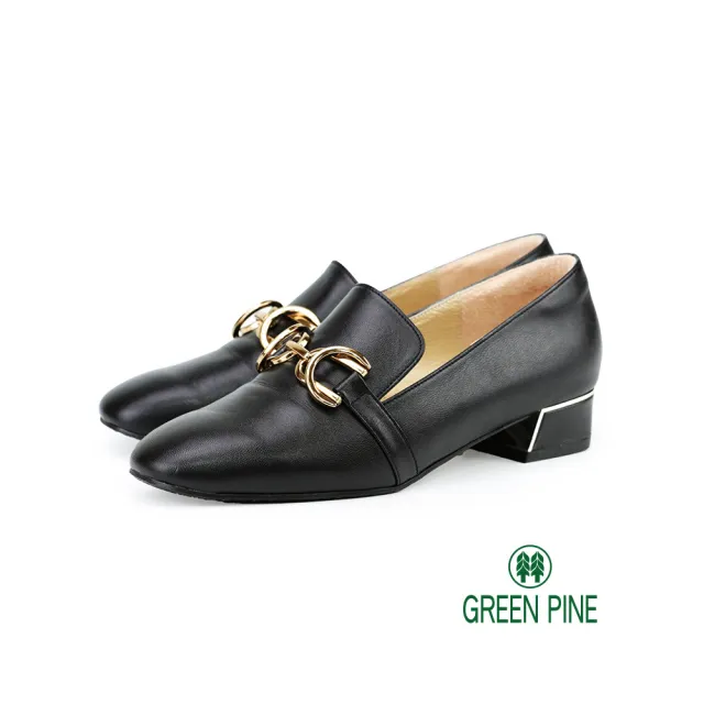 【GREEN PINE】氣質高雅雙環鞋扣樂福鞋黑色(00289673)